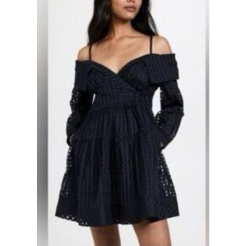 Jonathan Simkhai Navy Blue Fit & Flare Dress Side Zip Size‎ M Mini